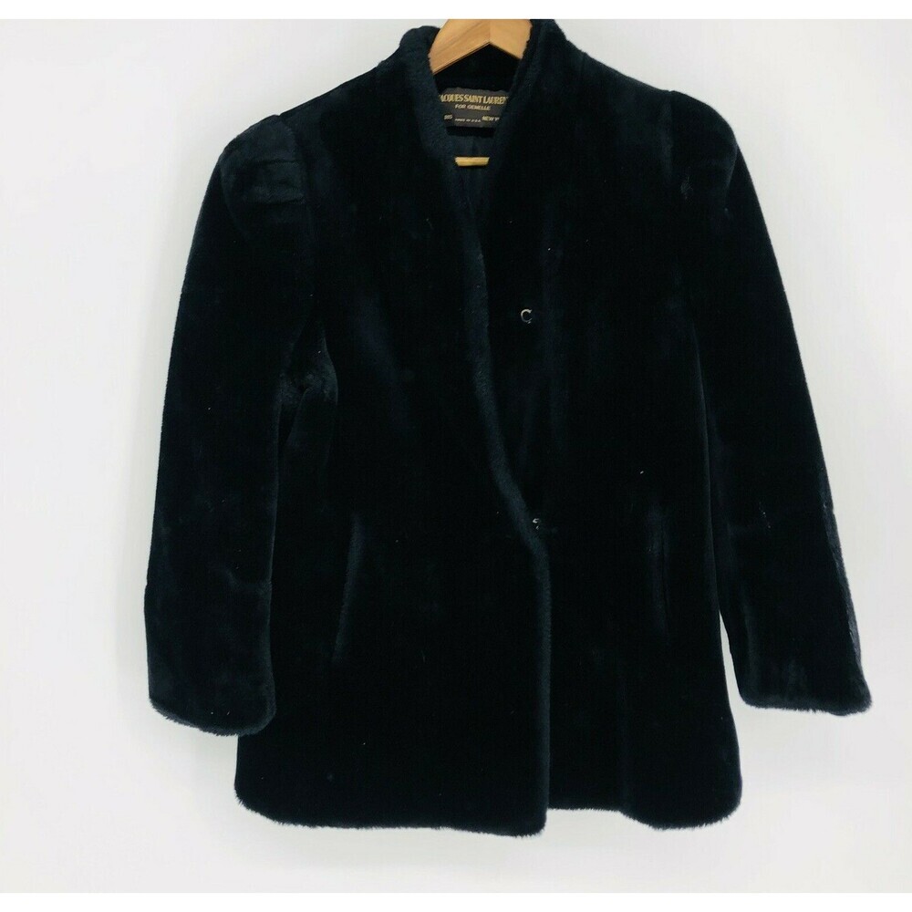 Vintage Jacques Saint Laurent for Genelle New York Faux Fur Overcoat Black